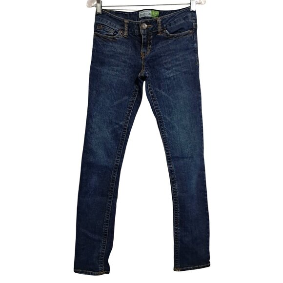 Aeropostale Bayla Skinny Denim - Aeropostale Bayla Skinny Low Rise Distressed Jeans Womens Sz 1/2 Reg Dark Wash